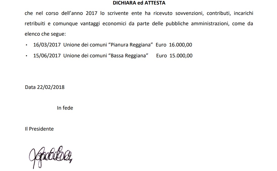 Dichiarazione EX LEGGE N.124/17 del 2017